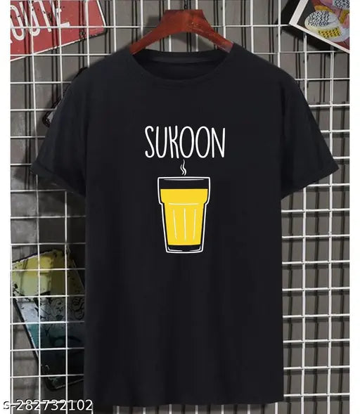 Black cotton Chai Sukoon typography men's & women's tee, perfect for tea lovers
