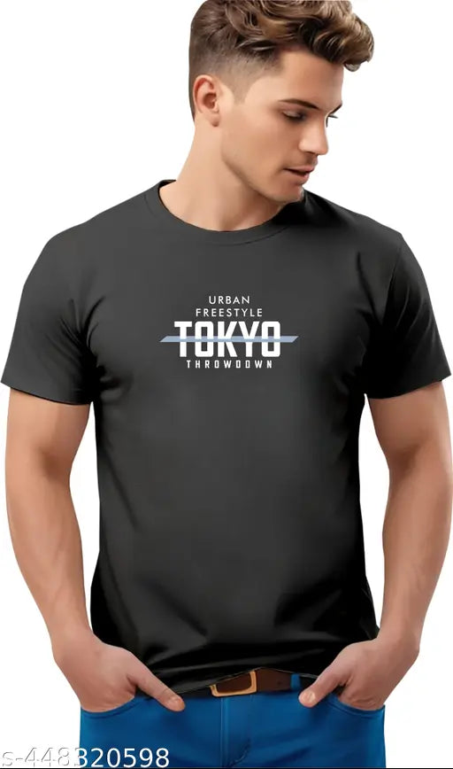 Three cotton men's round neck, half-sleeve t-shirts in vibrant prints - India