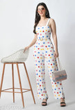 Polycotton striped jumpsuit, sleeveless design with printed pattern, RAYWARE women's clothing, Indian origin