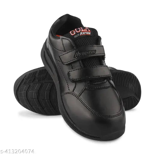 Boys Gola-Black synthetic leather school uniform running shoe with velcro closure. Ideal for comfort and durability during physical activities