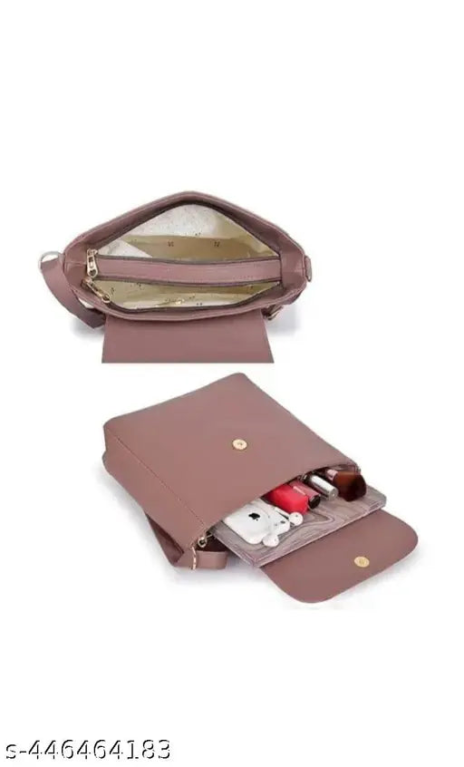 Stylish PU leather handbag with teddy bear charm, perfect for women and girls. Solid brown, two compartments, free size