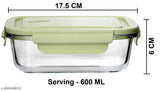 Oven-safe, microwaveable borosilicate glass food storage container set (600ML, rectangular). Airtight, leak-proof, and stackable for convenient storage in the kitchen