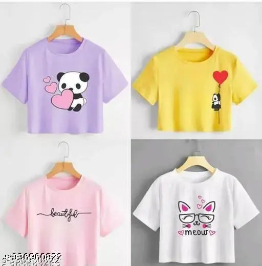 Cotton blend short sleeve printed net combo set, four pieces in sizes L and XL, Indian fashion apparel