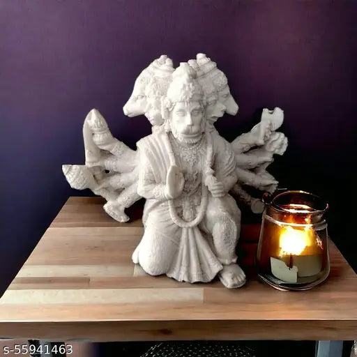 Resin, handcrafted Panchmukhi Hanuman Ji Idol. Elegant marble Lord Hanuman statue for car dashboard or temple showpiece