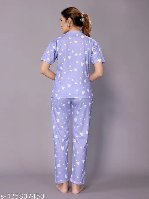 Divine alluring women's printed polycotton nightsuits with three-quarter sleeves, available in S, M, L, XL, and XXL