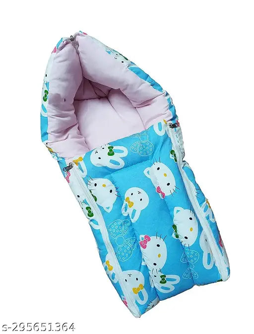 Sky blue kitty design cotton sleeping bag for newborn babies, age group 0-9 months by Kukraila Enterprises