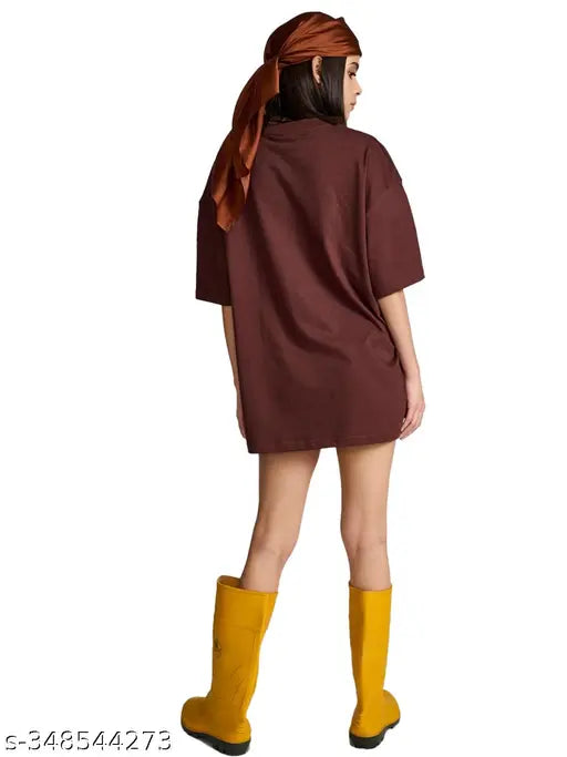 Oversized cotton blend printed T-shirt, TROND women's round neck style, available in plus sizes