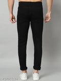 Black men's slim-fit lycra jeans, solid black, stylish fit - size 30/32/34