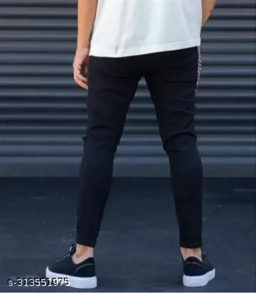 Men's black denim jeans with solid cotton print, party wear ethnic style, sizes 28, 30, and 32 available