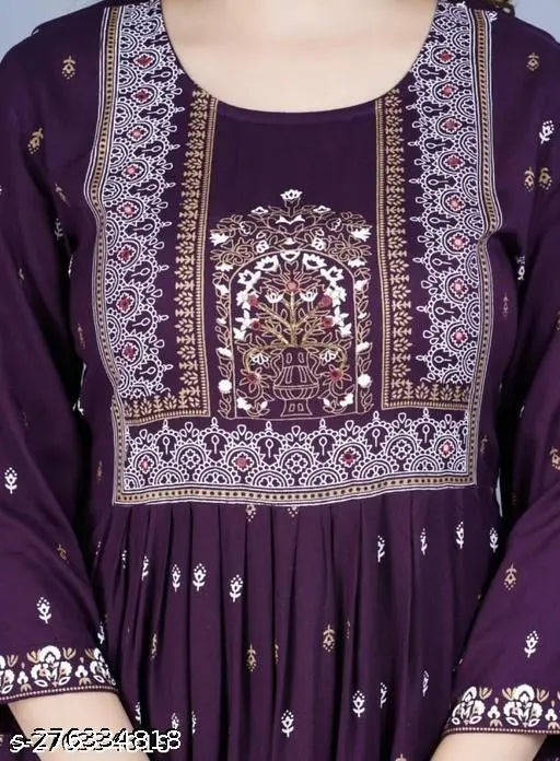 Printed rayon three-quarter sleeve Nyra Fabulous Kurti, vibrant colorful combo for women's fashion, India-origin ethnic wear on mannequin