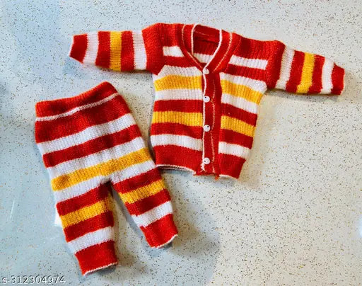 Wool striped baby sweater set with cap, pants, and socks for boys winter wear (Pack of 2), featuring 0-2 Months size from India
