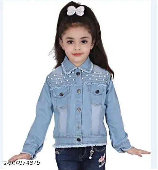 Denim kids jacket, light front, solid design, long sleeves, regular fit and length for 5-12 years old from Aliza Enterprises (India)