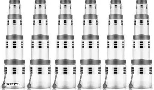 Silver Line Print Plastic Storage Jars: 24 Airtight BPA Free Containers (6 x 1200ml, 6 x 650ml, 6 x 350ml, 6 x 250ml), ideal for grocery storage