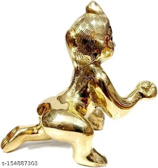 Brass Krishna Idol - Handcrafted, Indian-origin, 3inch Baby Gopal Statue brings happiness and good luck