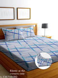 Glace Cotton checkered double bed fitted sheet & 2 pillow covers (72x78 inches, 18x28 inches), ideal for summer decor