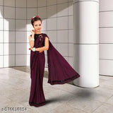 Poly silk striped festival wedding saree with embellished net blouse for girls (1-14 years), Indian origin