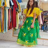 Yellow-Green embroidered net Chaniya Choli Lehenga for Girls, semi-stitched Indian attire for children's Navratri or Garba