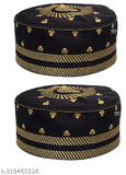 Golden black embroidered cotton Islamic caps pack of 2 for prayer, traditional Indian namaz topi set