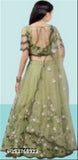 Pista pack Pistachio embroidered net Lehenga Choli & Dupatta set for girls (7-14yrs), Indian party wear