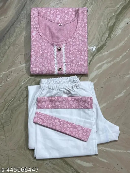 Cotton Kurti plaazzo set, printed net pattern, pack of 2 sizes available from India