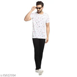 White cotton round-sleeve men's printed t-shirt by Vimal Jonney, perfect for casual wear