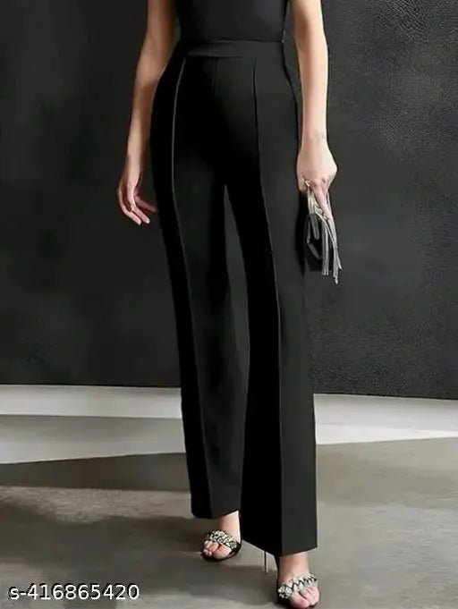 Cotton blend solid-color retro women and girls' trousers, stylish for formal and casual wear