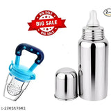 Stainless steel feeding bottle with fruit feeder & pacifier, BPA-free, 304 grade, 250ml + 50ml green feeder, kids sipper