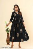 Black women's floral print viscose rayon Angrakha kurta with three-quarter sleeves, printed combo on Indian fabric