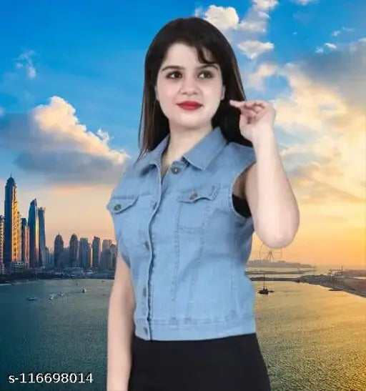 Denim cut sleeve jacket, dyed/washed, sleeveless. S-XL sizes, made in India