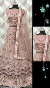 Embroidered lavender net lehenga choli with 2.5m dupatta, semi-stitched blouse - Indian designer ethnic wear for parties and weddings