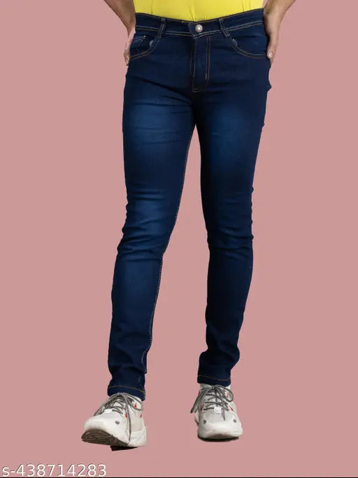 Denim men's jeans solid, high-quality, affordable with sizes ranging from 28 to 42 inches (waist 28-42, length & hip sizes given) - made in India