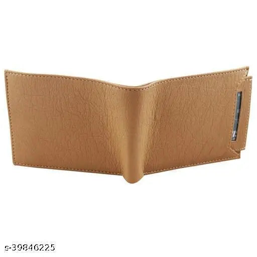 Beige PU card and money organizer, Classic World trendy men's wallet. Solid design, 2 compartments, coin pocket, ideal for daily use. New, ultra-slim, stylish, practical, handcrafted in India