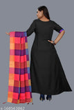 Black rayon Anarkali outfit with bamboo inner fabric, art silk dupatta. Indian traditional clothing for women