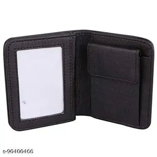 Solid faux leather bi-fold wallet, perfect for men's daily use. Features ample card slots, coin pocket, and two currency compartments