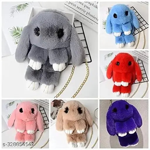 Multicolor fabric plush bunny rabbit sling bag, ideal for girls' travel and accessories