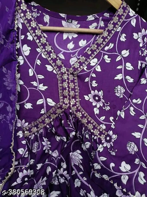 Purple Rayon Chikankari embroidered three-quarter sleeve Kurta, perfect for traditional events, made by Aaliya Fashion in India