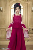 Embellished Georgette kurtis for girls aged 3-9, Indian traditional attire with shoulder straps and net pattern