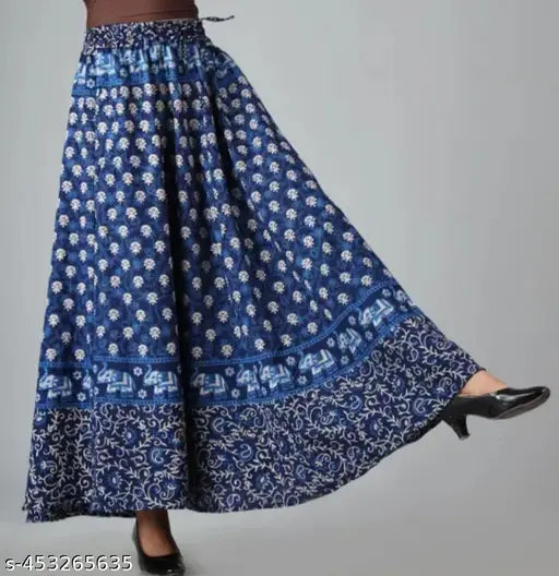 Printed cotton women's skirt, vibrant patterns in multiple sizes: 28-44, free size, and M-XXL (India origin)