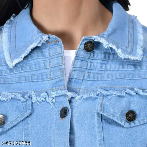 Solid women's denim jacket, long-sleeved, indigo denim, India-made