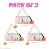 Small fur side bag combo, colorblock fabric design for kids. Adorable butterfly pattern, ideal size for little ones with comfortable fur handle. Made in India