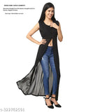 Black Georgette Anarkali Kurta, solid black suit with western top style, three-quarter sleeve length, perfect for various occasions, Indian ethnic fashion