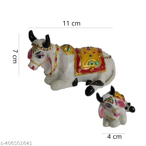 Hitech White Marble Nandi Cow Statue for religious decor, 7cm x 4cm x 11cm