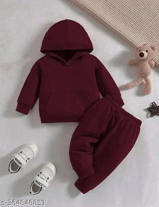 Girls and boys wool hoodie set, solid colors for toddlers (0-6 years) from India