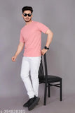 Light grey cotton blend polo neck men's t-shirt, solid design, short sleeves, India origin