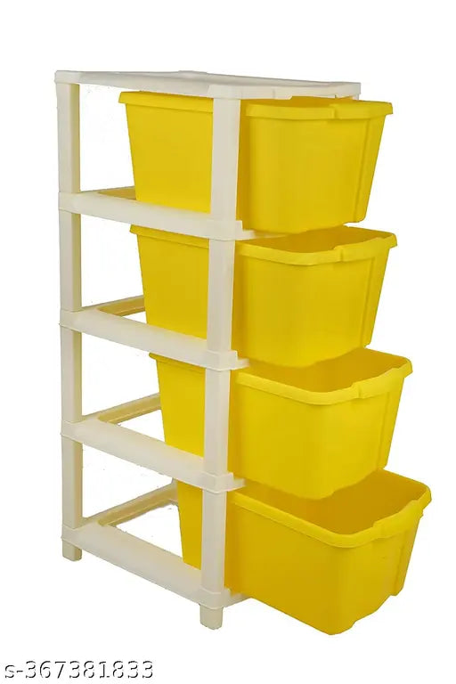 Yellow plastic drawer storage organizer for clothes, books, shoes, toys, socks etc., ideal for small spaces