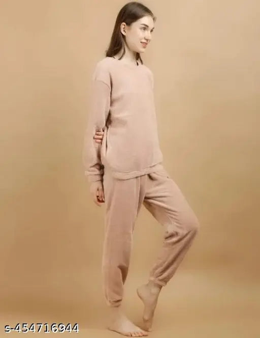 Wool night suit plain, long-sleeved pyjamas set in solid color, Indian origin