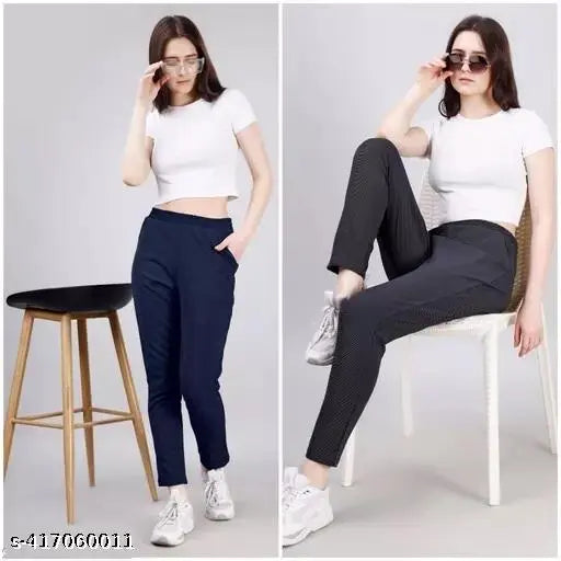 Stretchable cotton blend women's jogger pants pack of 2, soft & comfortable for everyday wear, elastic waistband with side pockets