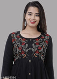 Black rayon embroidered kurta with three-quarter sleeves. Black embroidery traditional Indian clothing