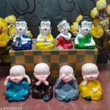 Multicolor polyresin Buddha figurines set (8 pieces) - ideal for home, office, Christmas, Diwali, Vaastu, Feng Shui decor. Elevate your space with joyful, meditating Buddha and laughing Buddha showpieces