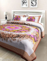 Brown Jaipuri print Poorak Cotton Double Bed Sheet - cozy, fine floral thread count 104, ideal for adult bedrooms, India origin